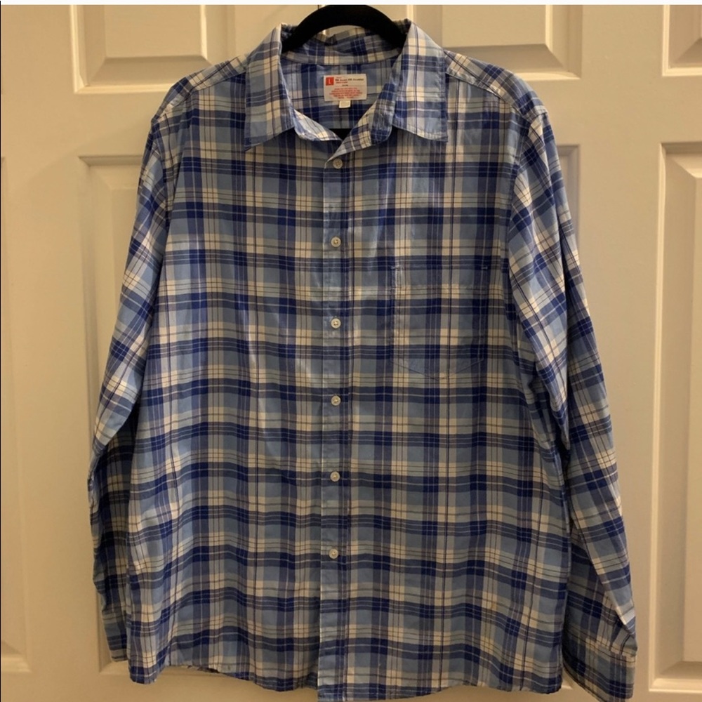 Nice blue plaid button up dress shirt